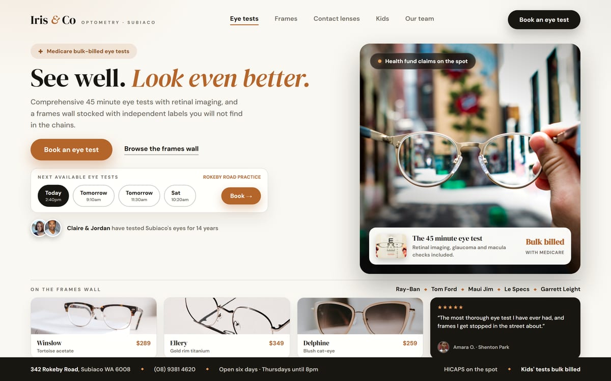 Iris & Co Optometry website design